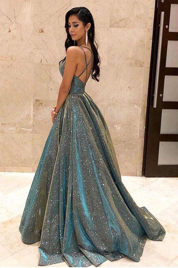 Chic A-line One Shoulder Long Sleeve Prom Dress Sparkly Ball Gown Even –  SELINADRESS